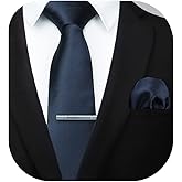 HISDERN Mens Ties Solid Color Wedding Ties and Pocket Square Neckties Clip Sets Business Formal Satin Ties for Men