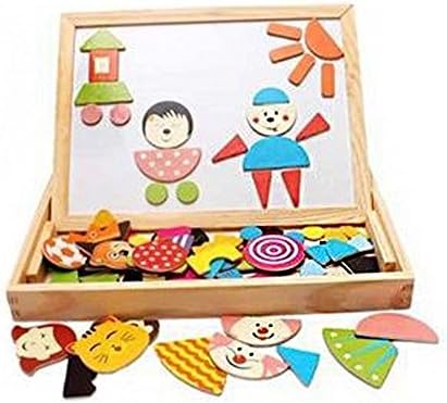 Wooden Magnetic Jigsaw Puzzles Games Toddler Toys Double Sided Drawing Easel for Kids