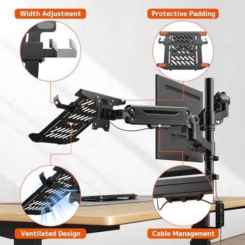 PUTORSEN Monitor Mount with Laptop Arm for 17-35 Inch Screens up to 18 Inch Notebook, Fully Adjustable Spring Supported Laptop Holder Desk, VESA 75 x 75/100 x 100 mm
