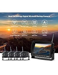 Cámara de seguridad inalámbrica con sistema de monitor, pantalla dividida para cámara trasera de visión trasera RV, sin interfaz IP69, resistente al agua + gran monitor inalámbrico de 7 pulgadas para camión, remolque, caja pesada, camión, autocaravana...