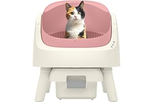 PUEMIN AutoScooper 11 Self Cleaning Cat Litter Box,Open Top Automatic Cat Litter Box with Safety Protection for Multiple Cats，Includes Mat & Liner，White & Pink(Manufacturer by PETPIVOT INC)