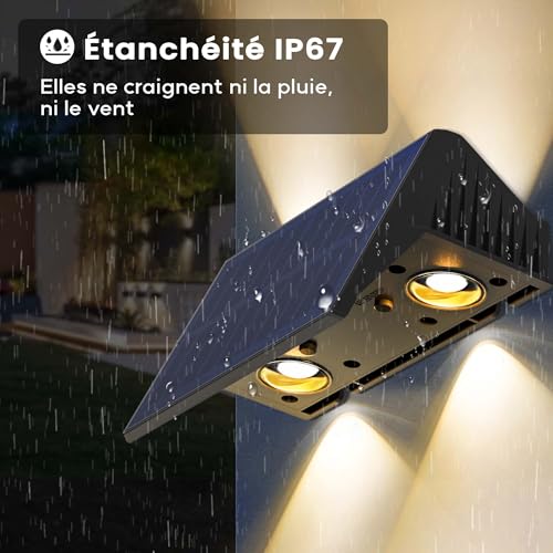 IIRARA Outdoor Solar Light, 6 Items Up & Down Solar Wall Light Warm White 1500mAh Solar Wall Lamp Outdoor IP67 Waterproof Spot Wireless 100 Lumens for Garden Fence