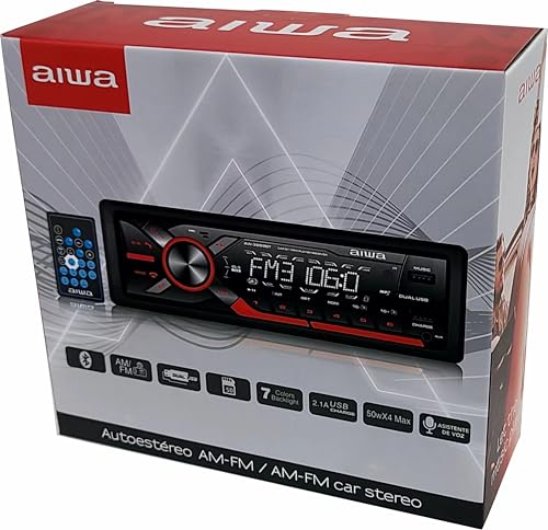 Aiwa Autoestéreo AW-3269BT Bluetooth USB SD AUX 4×50W Potencia 200W Iluminación 7 Colores Panel Desmontable Ecualizador MP3 Radio Am/FM Manos Libres Negro