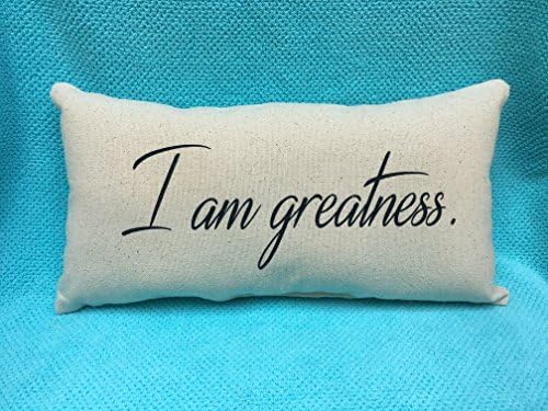 I am Greatness, Canvas Beige and Black Pillow, Inspiration, Scripture, Christian, Lumbar Pillow, Inspiration, Home Decor