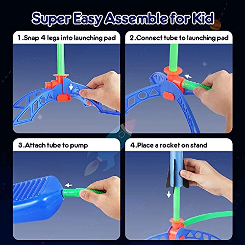 Bonbell Rocket Toy, 6 Rockets and 100 Feet Rocket Launcher for Kids, Durable Tripod Stand & Air Powered, Kids Outdoor Toy for Garden, Park, Birthday Gift for Boys Girls Age 3-12