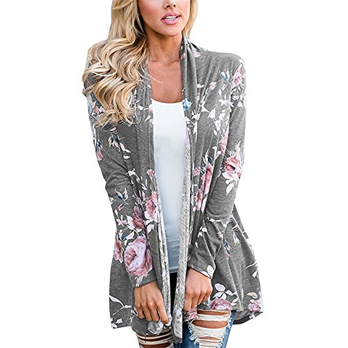 Poptem Womens Floral Long Sleeve Kimono Cardigan Boho Tops Casual Cover up Blouse Shirts