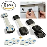 Child Safety Locks | Adjustable Straps & Latches to Baby Proof Cabinets, Drawers, Fridge, Toilet Seat | Easy Install: No Screws or Drills | Reusable with Extra Adhesive Pads| 6 Pack, Black