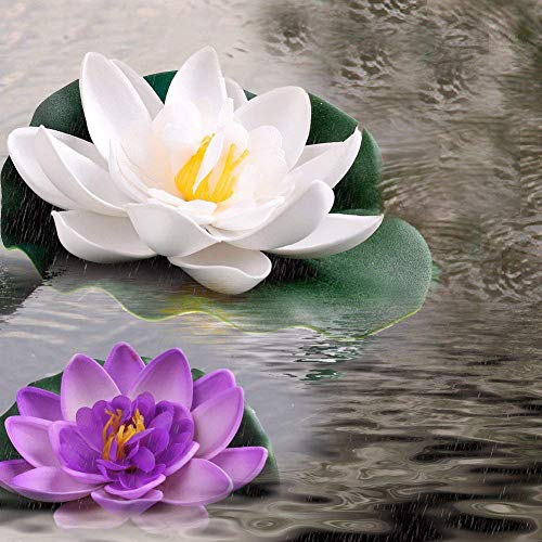 Newest trent Set of 4 Artificial Floating Pond Decor Water Lily/Lotus Foam Flower for Aquarium Garden Pond - 3 (2.5" h x 7" Dia) - Thumbnail 2