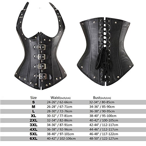 Beauty-You Damen Unterbrust Korsett Steampunk Kunstleder Mieder Stahlknochen Schnallen Schwarz – Bild 3
