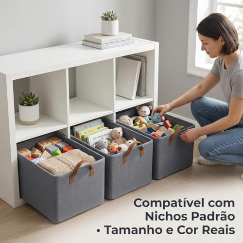 Kit 4 Caixas Organizadoras Dobráveis de Tecido Resistente com Alça Dupla – Cestos Ideais para Roupas, Brinquedos, Closet, Guarda-Roupa e Lavanderia