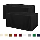 Obstal 2 Pack Black Tablecloth Fitted Table Clothes for 8 Foot Rectangle Tables - Water Resistant Washable Fabric Polyester Rectangle Table Cover for Outdoor/Indoor Uses?96L x 30W x 30H Inches, Black?