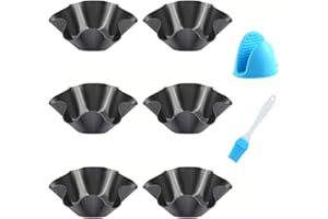 Abgream Tortilla Pan Set - 6 Pack Carbon Steel Non-Stick Taco Salad Bowl Tortilla Shell Maker Black Baking Pans with a Silicone Potholder and a Basting Brush (Small)