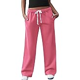 FACDIBY Women's Wide Leg Sweatpants High Waisted Baggy Interior Drawstring Sweatpants Straight Leg Sweat Pants