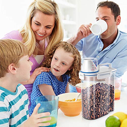 Rice Storage Container - Cereal Container Bin with Pour Spout + Measuring Cup + Airtight Sealed Lid + 5 lb Capacity - Grain Container Dispenser for Kitchen Storage Organization