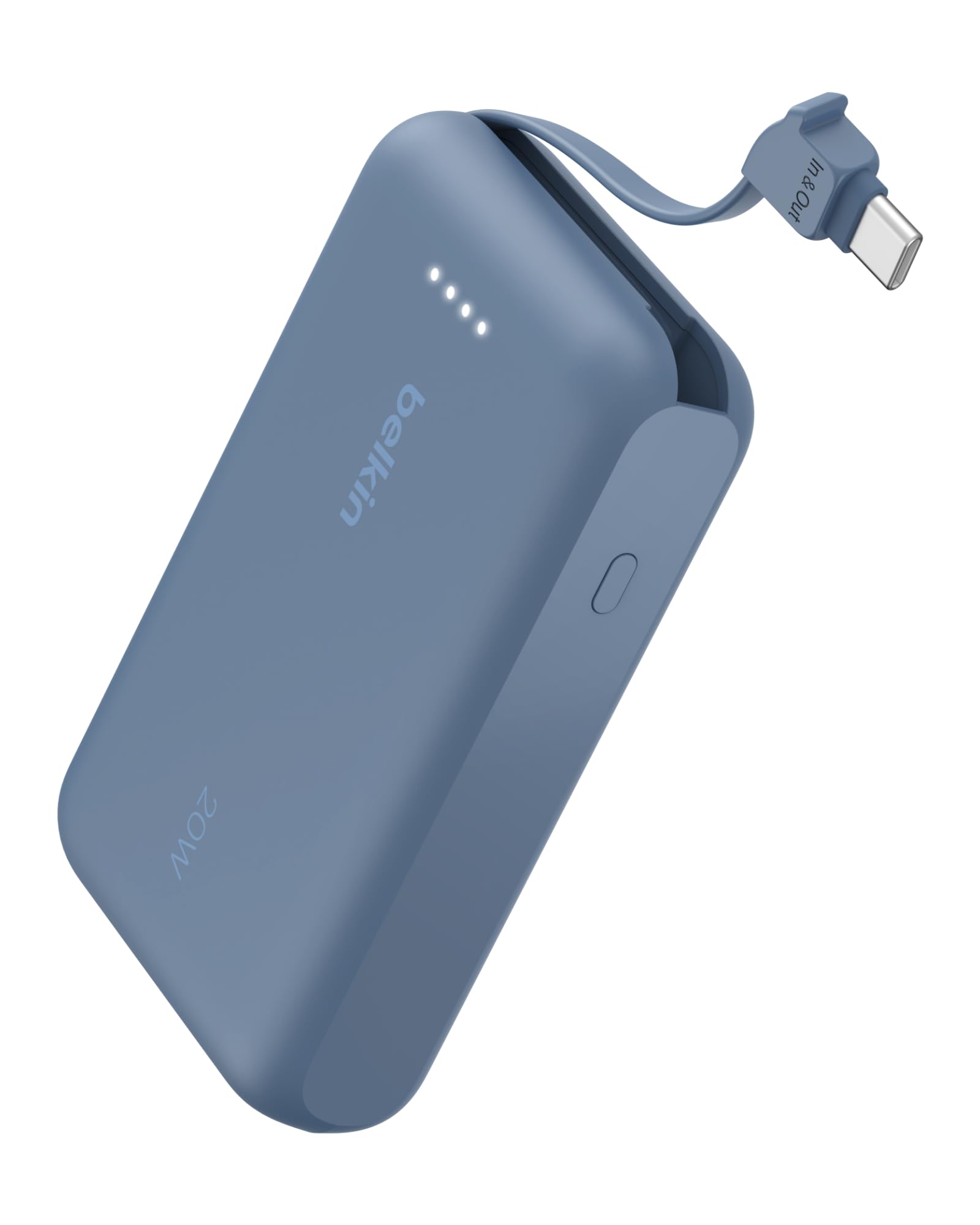 Belkin Portable Charger Power Bank USB C, 10000 mAh w/Integrated Cable, 20W Fast Charge USB-C Power Delivery, iPhone Charger, Apple iPhone 17, Air, Pro, Pro Max, iPad, Samsung Galaxy S25 - Blue Image