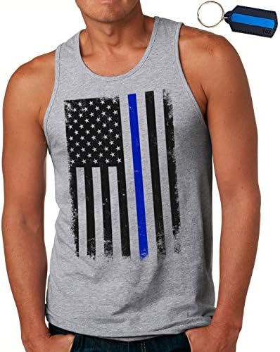 Thin Blue Line Flag LEO Police Support Men's Tank Top T-Shirt & Keychain Gift Graphite (Large)