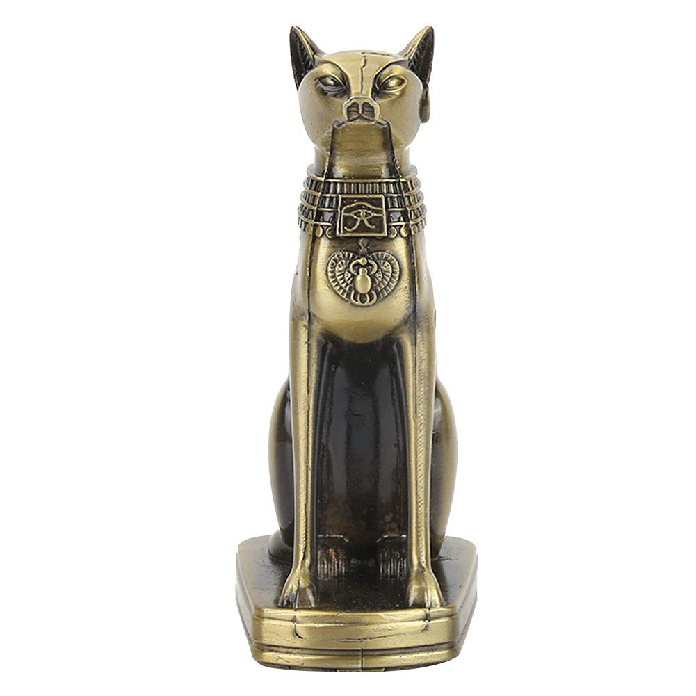 Hztyyier Ancient Egyptian Cat Statue, 5.9" Collectible Metal Cat Figurine Model Home Furnishing Ornaments Desktop Decor