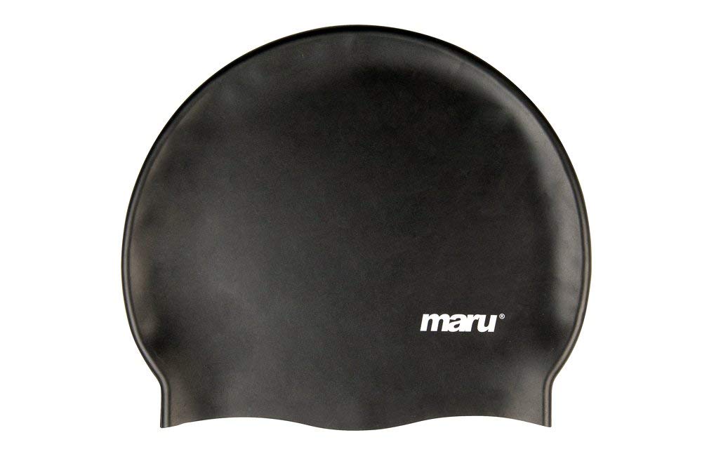 Maru Silicone Swim Cap (Black) – Smooth, Easy-Fit Silicone Swimming Cap for Adults & Kids (One Size Fits All) – Durable Swimming Hat for Speed, Comfort & Chlorine Protection