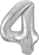 Unique Silver Number 4 Shaped Large Foil Balloon 86cm