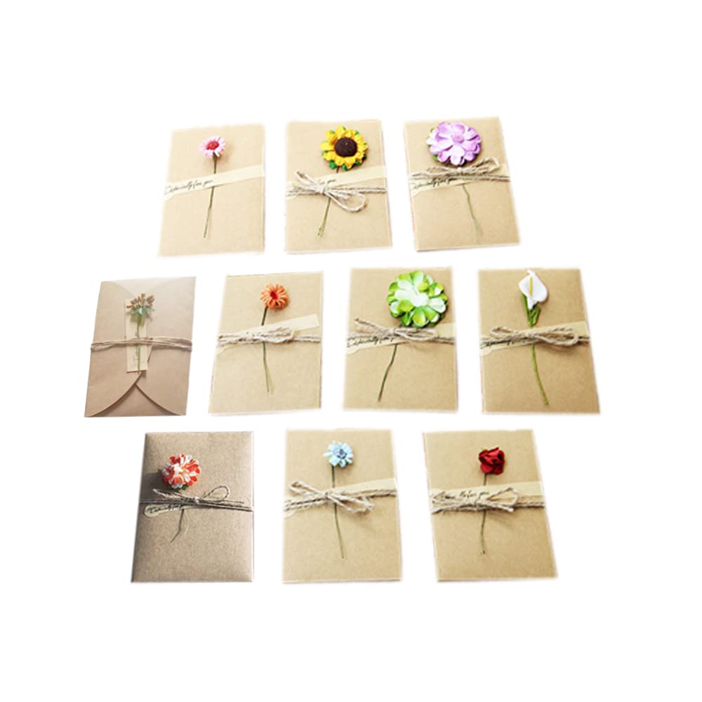 WYAN 10 Pcs Dried Flowers Decorated Postcard,DIY Dried Flowers Greeting Cards,Handmade Retro Kraft Paper Blank Cards(175 * 110mm)