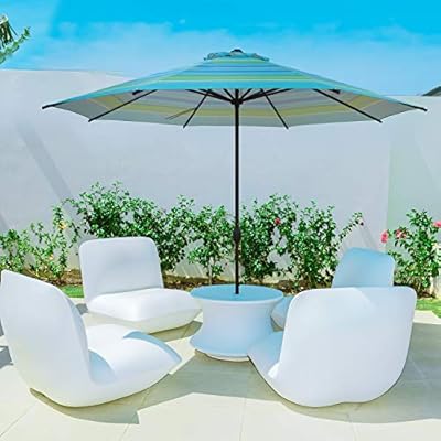 Amazon Com Abba Patio 11 Feet Striped Patio Umbrella Outdoor Table Market Umbrella With Push Button Tilt And Crank Turquoise Striped Garden Outdoor