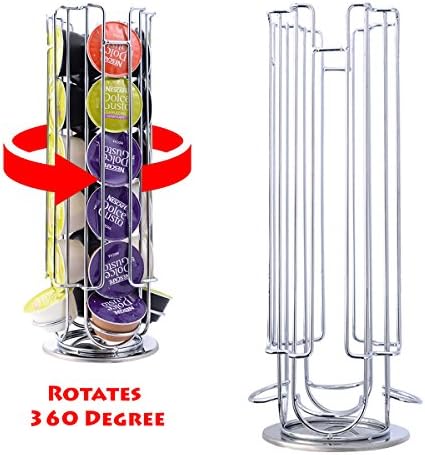 Kaysev Revolving Coffee Pod Holder Rack for Dolce Gusto Capsules - 360 Degree Rotating Spinning Carousel Tower Stand Nescafe Chrome Finish Kitchen New (24 Capsules)