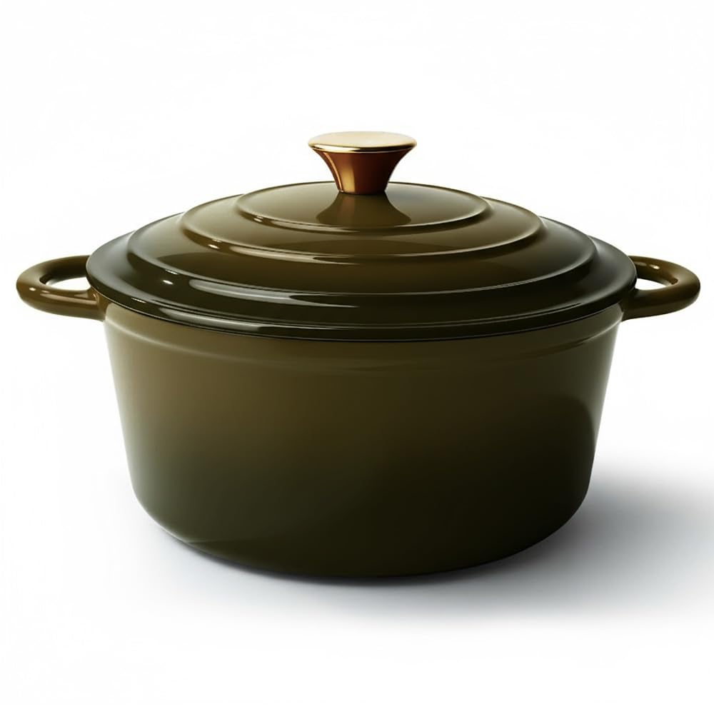 Photo 1 of 4.5 Quart Dutch Oven Pot with Lid, Non Stick Enameled Cast Iron Dutch Oven for Bread Baking, Heavy-Duty, Oven Safe Ceramic Cookware Up to 500°F for Baking, Braising, Stews, Roasting, Golden Green