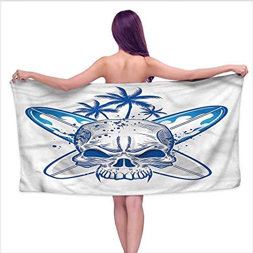 Bath Towels Set Surfboard,Rebel Theme Skull Trees,W12 xL35 for Bathroom Striped