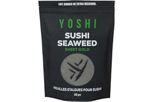 Yoshi Premium Yaki Sushi Nori Roasted Seaweed Sheets - 50 Sheets | Gold Grade A, Preservative Free, Resealable Bag