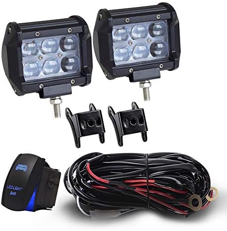 DOT 4" Inch Led Light Bar Spot Backup Bumper Front Grille Guard Light + 1x Rocker Switch + 1x Wiring Harness for Trailer Boat SUV ATV Truck Jeep Wrangler Dodge Chevy RV Ford F150 F250 Tractor Toyota