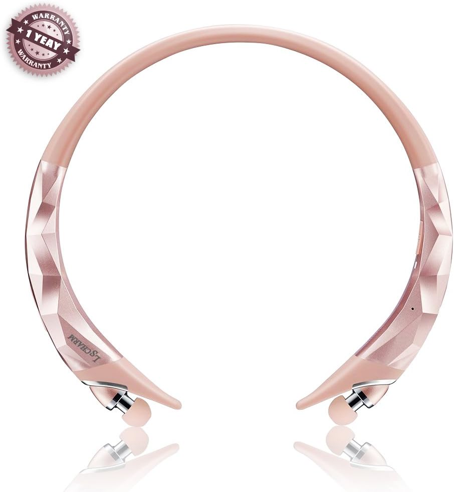 LSCHARM Bluetooth Headphones Wireless Stereo Sweatproof Retractable Neckband Headset Noise Cancelling Earbuds with Mic