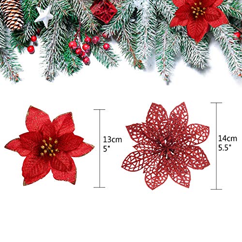 TUPARKA 30 Pcs Artificial Red Christmas Poinsettia Flowers and Holly Berries for Christmas Tree Ornaments Decorations, Christmas Flowers Wreath Decorations Holiday Seasonal Crafts Supplies - Thumbnail 2