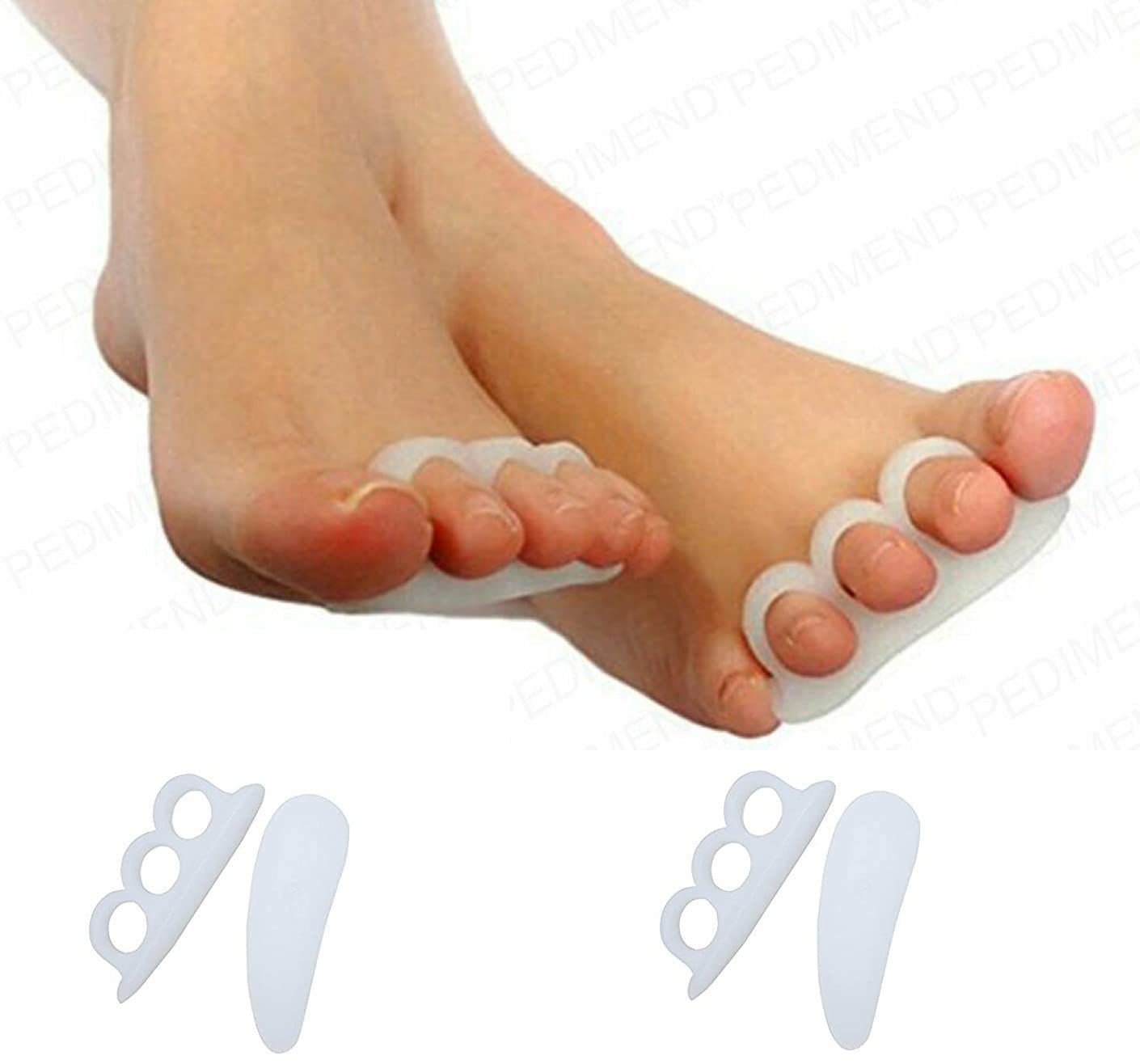 2X Silicone Gel Hammer Toe Straightener PEDIMEND™ - Triple Loop Toe Separator - Hallux Valgus Corrector - Improves Balance & Foot Strength - Claw Toe Straightener - Foot Care