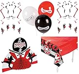 Ninja Warrior Birthday Party Decorations Bundle Pack (1 Tablecloth, 1 Centerpiece, 12 Hanging Swirls, 12 Balloons)