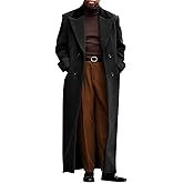 Runcati Mens Full Length Trench Coat Notched Lapel Long Jacket Double Breasted Classic Winter Overcoat