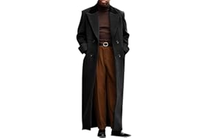 Runcati Mens Full Length Trench Coat Notched Lapel Long Jacket Double Breasted Classic Winter Overcoat