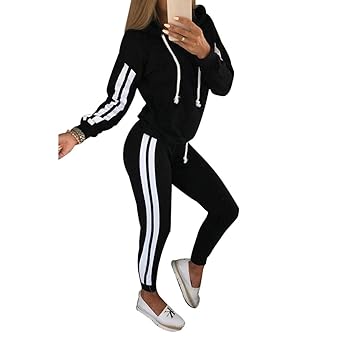 Hibote Casual Trainingsanzug Anzüge für Damen Set Hoodies Sweatshirt + Sweatpants 2 Stück Sets Damenanzug Sweatsuit