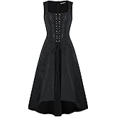 Scarlet Darkness Renaissance Dress Women Pirate Halloween Witchy Cosplay Overdress with Pockets