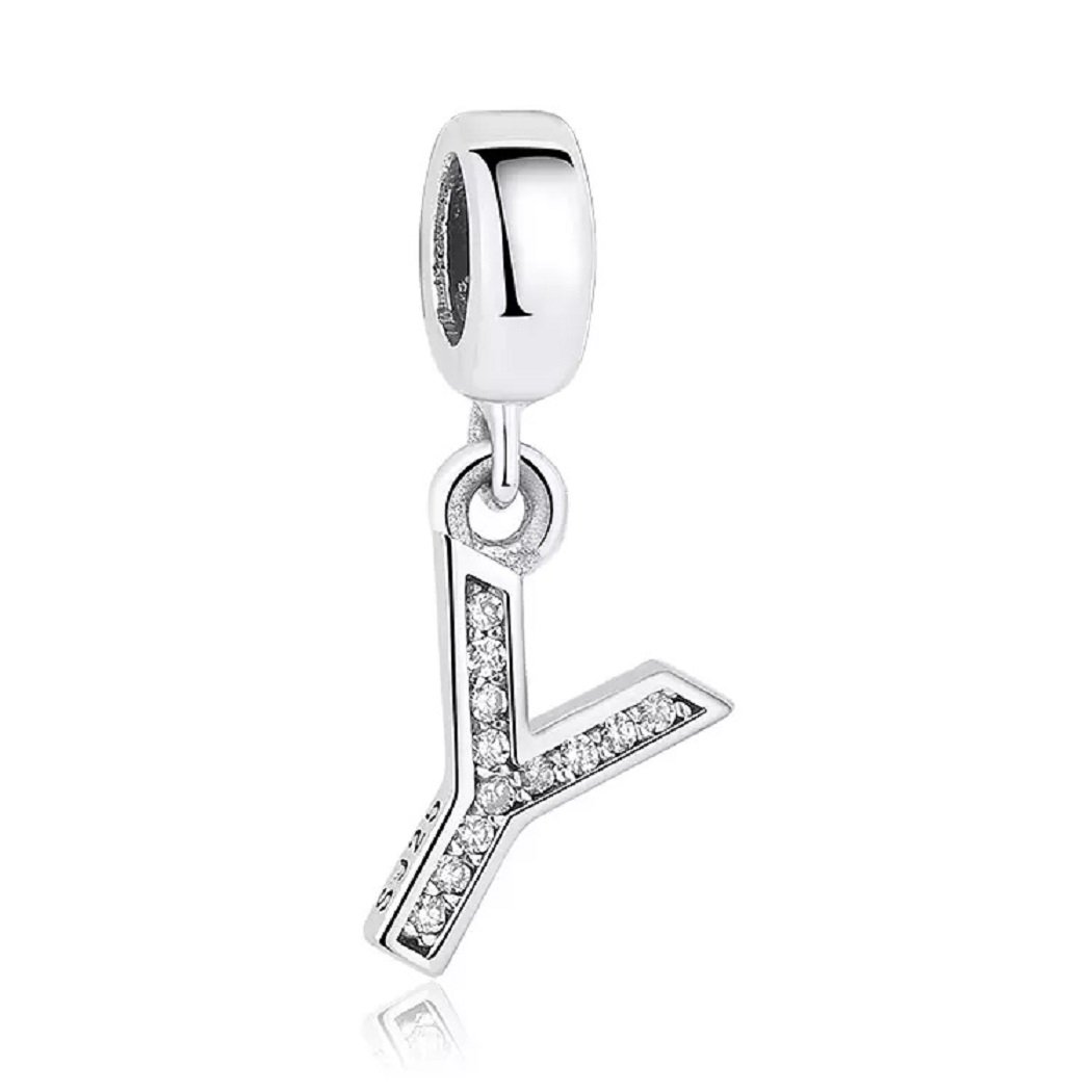 FeatherWish Sterling Silver 925 Letter A-Z Charms With Cubic Ziconia Compatible With Pandora Bracelet (Letter Y)