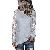 Orangeskycn Fashion Womens Casual Lace Long Sleeve Pullover Crop O-Neck T-Shirt Blouse Tops …