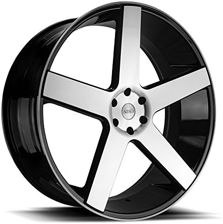 22" Inch Azad AZ5198 Black Machine Face Wheels &amp; Tire Package | Set of 4 | Includes Free Wheel Club LA T-Shirt | Fits Chevy Ford GMC Cadillac Dodge Ram Toyota Lincoln Nissan Trucks