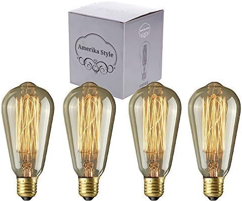 Amerika Style, St64, Dimmable Edison Bulb 60 Watt, 4 Pack, Filament Bulb