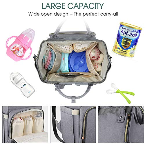 Diaper Backpack, Large Capacity Baby Bag, Multi-Function Travel Backpack Nappy Bags, Nursing Bag, Fashion Mummy, Roomy Waterproof for Baby Care, Stylish and Durable, Linen Grey