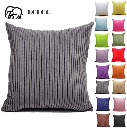 BOLOG Cushion Cover Cotton Corduroy Solid Color Good Quality Waist Throw Pillow Case Sofa Bed Car Home Decoration Comfortable Supersoft Pillow Cover 26"x26"/65X65CM Gray