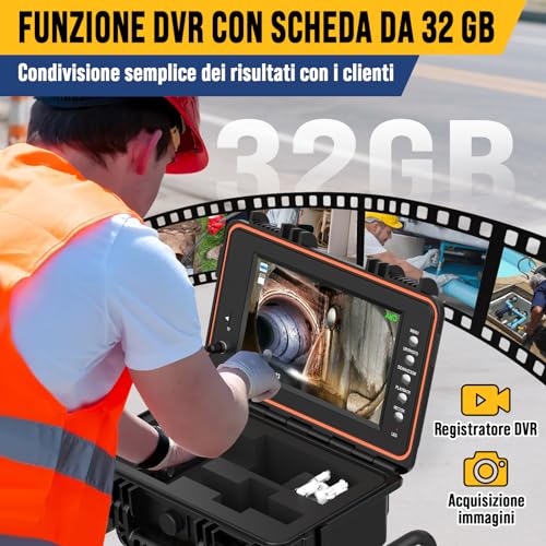Dnenellr Tube Inspection Camera with 512Hz Probe and Auto-Leveling Function 1080P, Cable with Metric Marks, 9 Inch HD IPS Screen, 32GB DVR, 5100mAh Battery, Waterproof IP68 (20M)