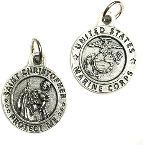 Saint Christopher United States US Marine Corps Protection Protect Us Medal Pendant Charm Catholic Made in Italy Silver Tone 3/4 Inch