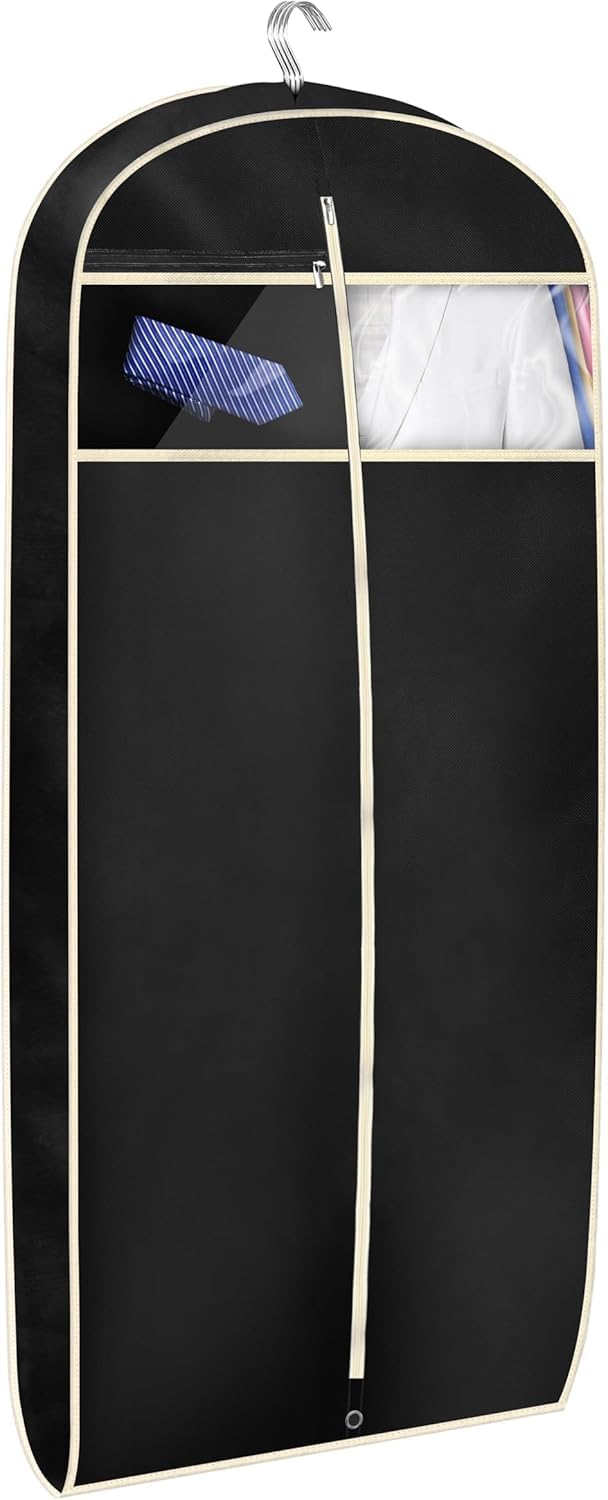 MISSLO 43" Suit Bag for Men Travel Gusseted Suit Covers with Accessories Zipper Pocket Storage Breathable Garment Covers for Clothes, Shirts, Dresses, Coats, Black