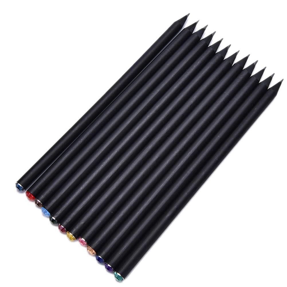 Uoeo 12 Pcs HB Pencil with Diamonds Black Wood Writing Drawing Pencils for School Office
