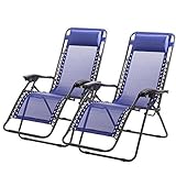 New Zero Gravity Chairs Case Of 2 Lounge Patio Chairs Outdoor Yard Beach O62 (Blue)