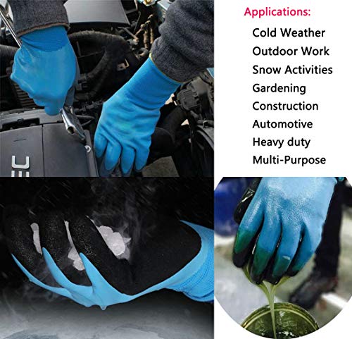 Waterproof Thermal Winter Work Gloves 2 Pack, Double Coating Superior Grip Polar Fleece Liner Warm Comfortable for Cold Weather Outdoor Garden Construction Ice Snow Activities - Colorful